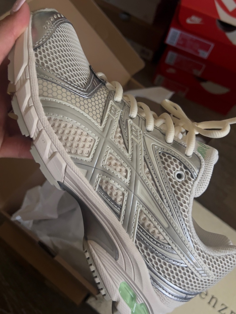 Asics Women's White and Silver Mesh Sneakers